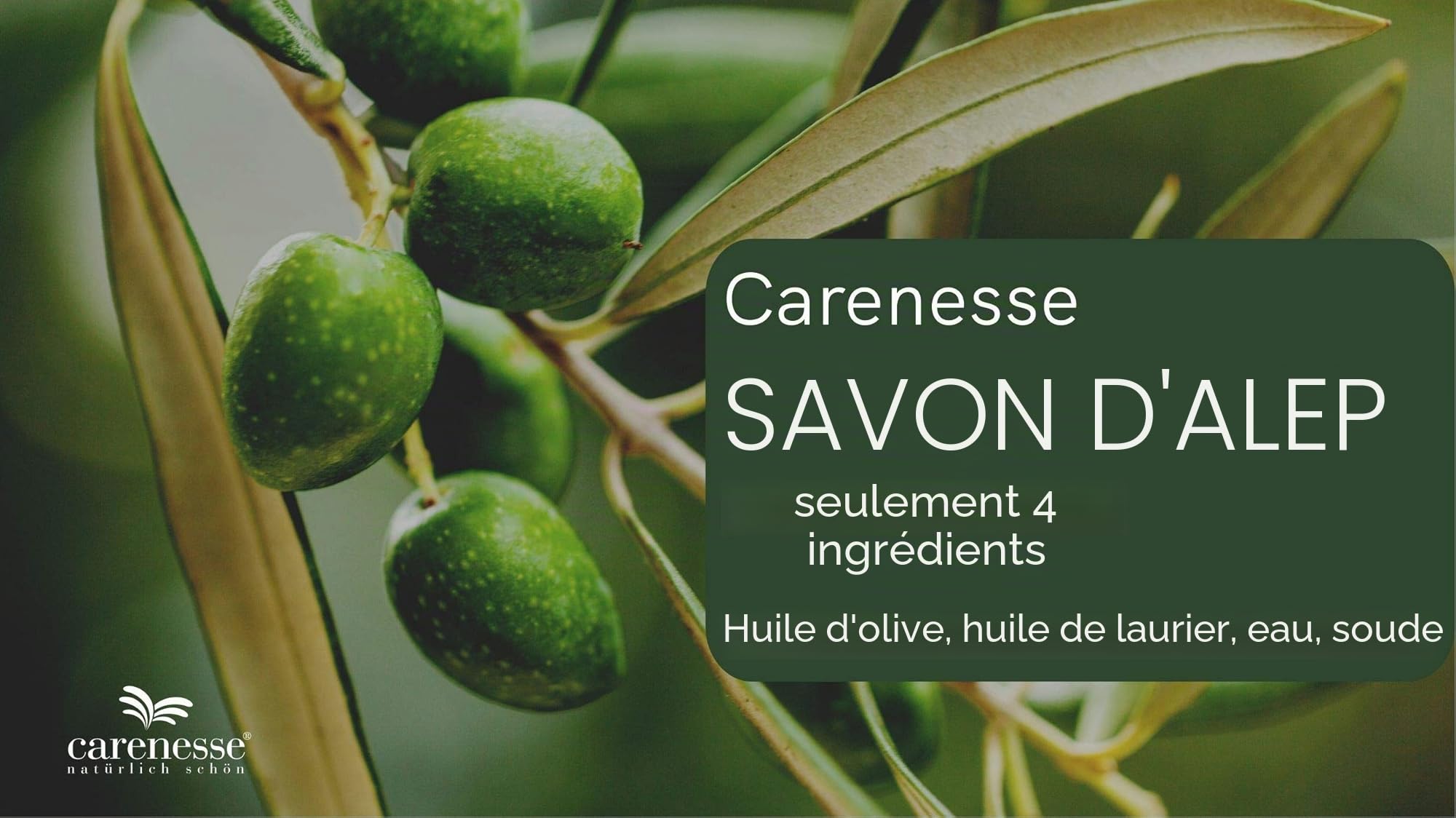 Carenesse Savon "d'Alep" Paquet Qualité Premium Lot de 5-55% huile de laurier 45% huile d’olive fait à la main végétalien savon naturel 900-950 g par paquet