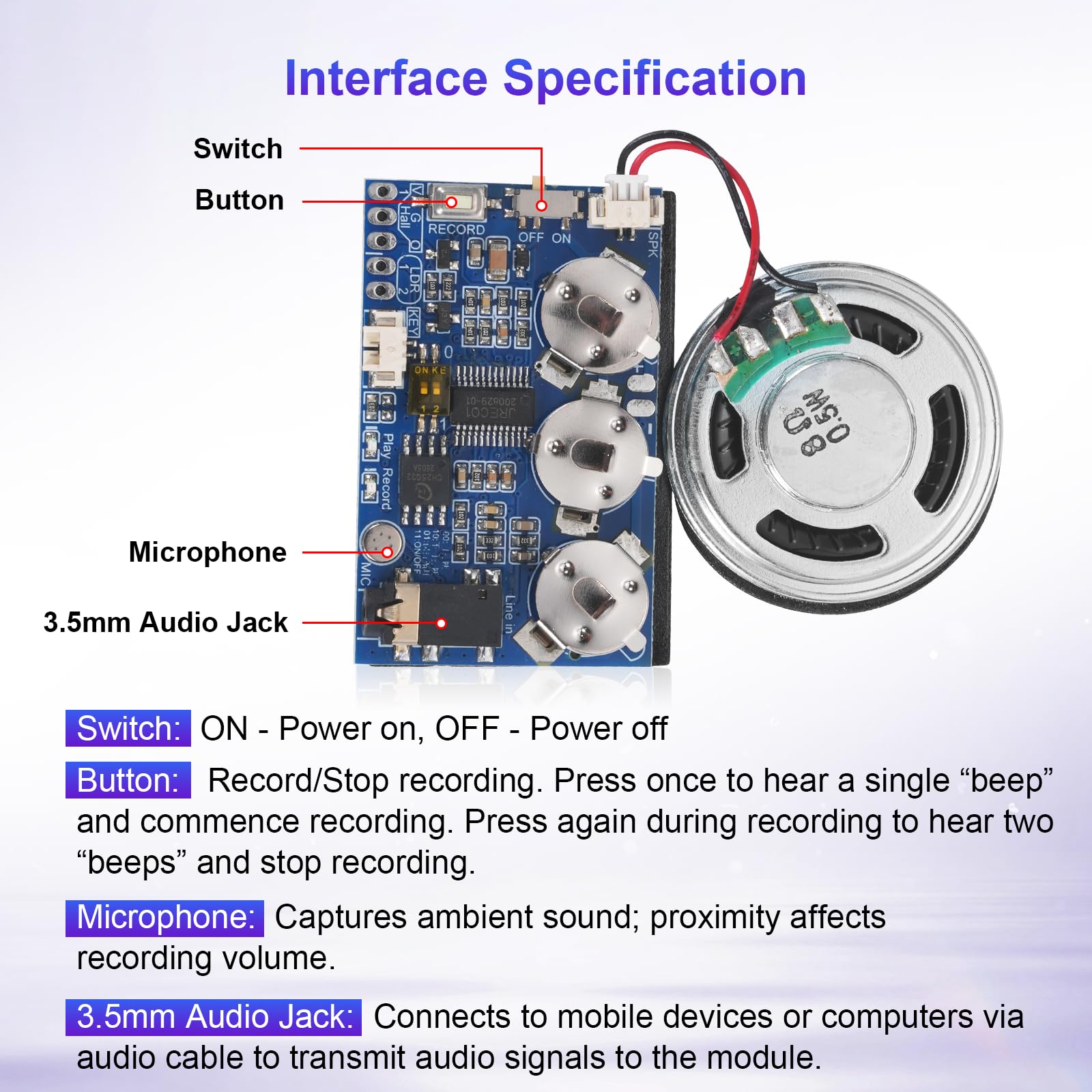 Module Enregistrement Vocal Enregistrable avec Clavier, Microphone et Bouton de Lecture pour Cartes de vœux