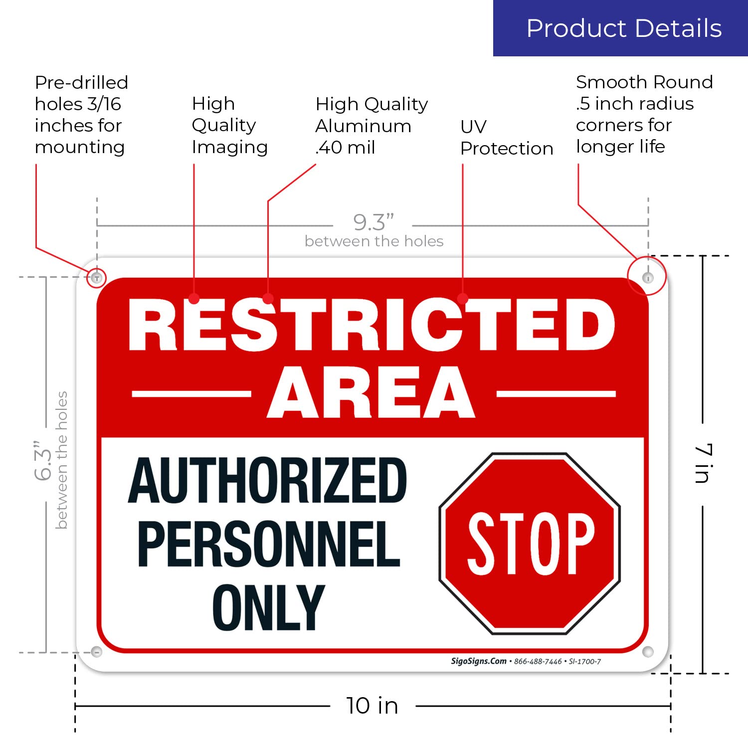 Restricted Area Authorized Personnel Only Stop Sign, 10x7 Inches, Rust Free .040 Aluminum, Fade Resistant, Made in USA by Sigo Signs
