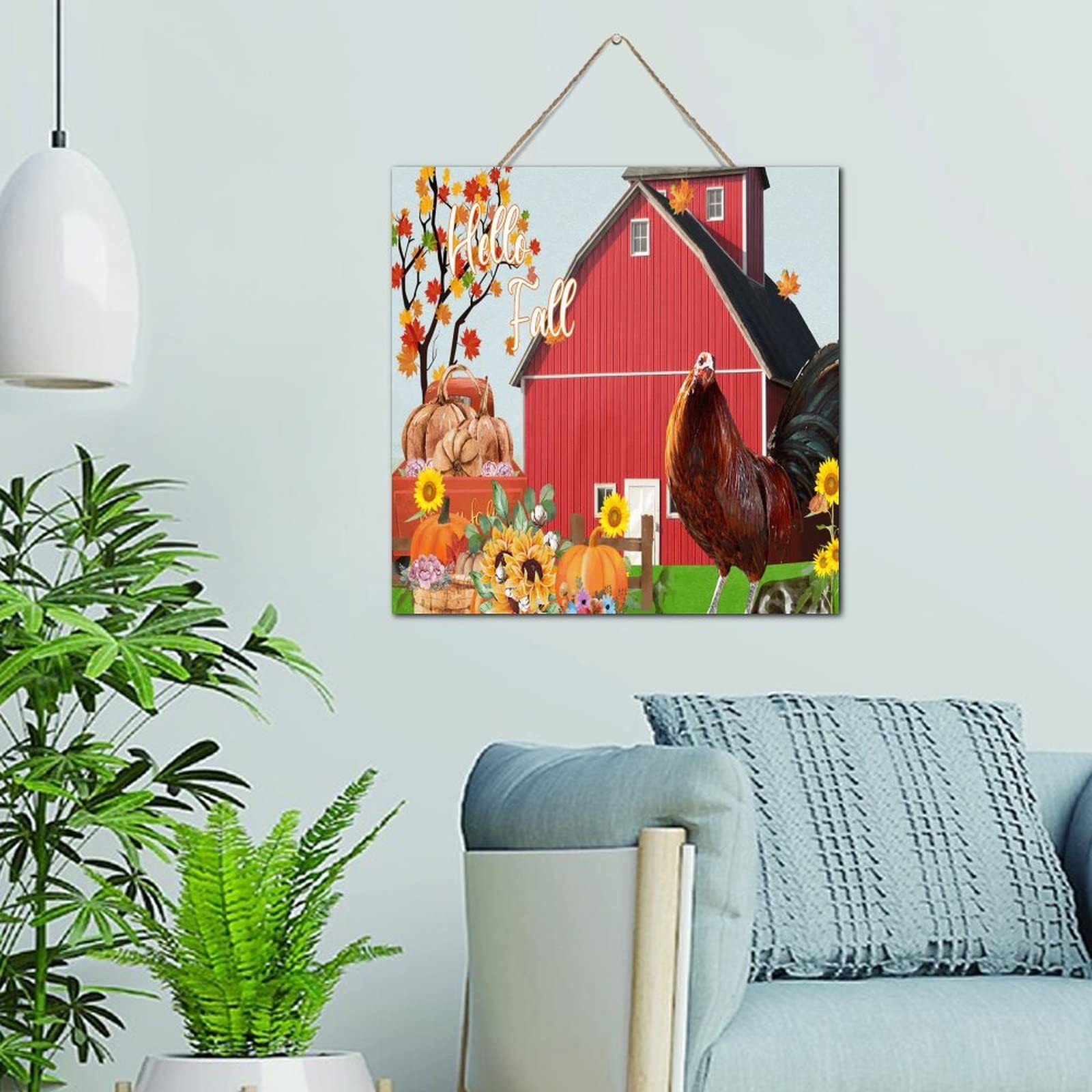 Panneau mural en bois Hello Fall déco automne 30x30 cm