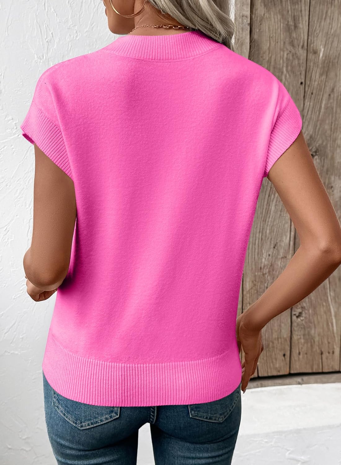 EVALESS Short Sleeve Sweater for Women Crewneck Color Block Knit Tops 2026 Spring Trendy Cap Sleeve Sweater Vest - Image 3