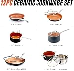 Gotham Steel 12 Piece Pots and Pan Set, Non Stick Cookware Set, Pots and Pans, Pot Set, Pot and Pan Set, Cooking Set, Ceramic Coated, Ultra Durable, Oven and Dishwasher Safe, 100% Toxin Free - Copper