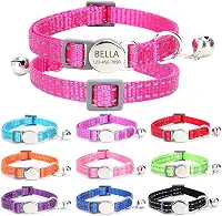 Coleira refletiva de gato gravada personalizada com nome e número de telefone, fivela ajustável personalizada e coleiras de identificação de sino para gatinhos e gatos