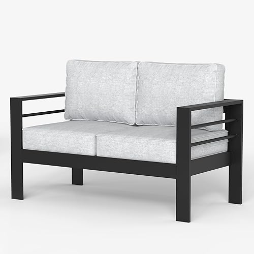 LayinSun Aluminum Patio Loveseat Sofa, All-Weather Metal Modern 2 Seater