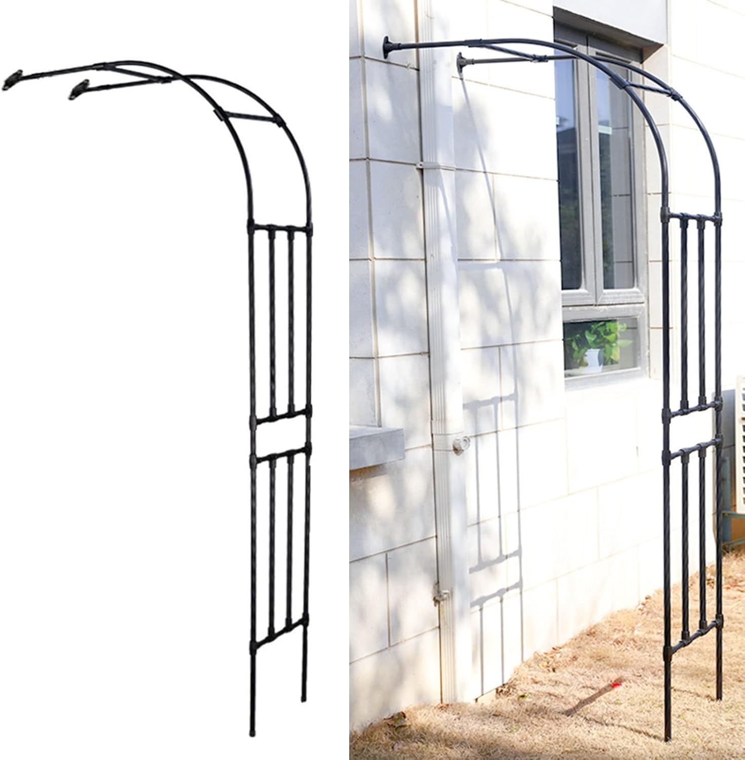 Large 2.4M Black Rose Arch Trellis - Weatherproof Garden Arbor for Climbing Plants, Vines, and Flowers - Perfect for Backyard, Patio, Lawn, and Courtyard Decor
