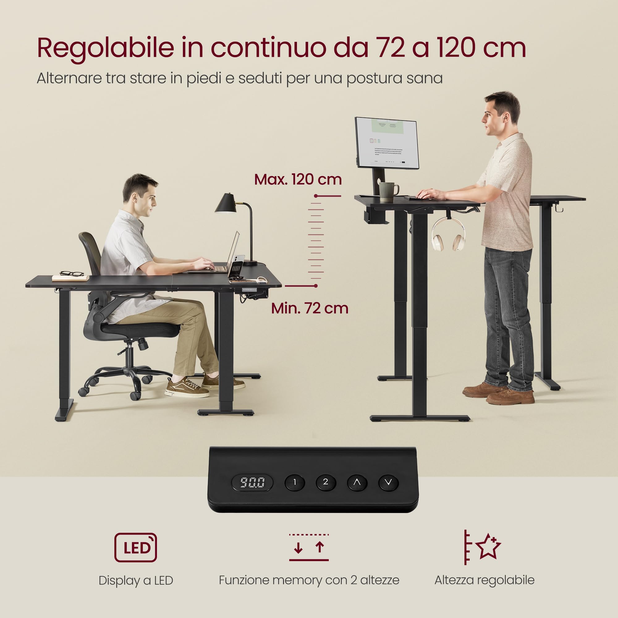 VASAGLE Scrivania Regolabile in Altezza, 160 x 140 cm, Scrivania Angolare a L, Standing Desk, 2 Prese AC, 2 Porte USB-A, Ripiano per Ciabatta, per Ufficio, Nero Inchiostro LSD264BZ01