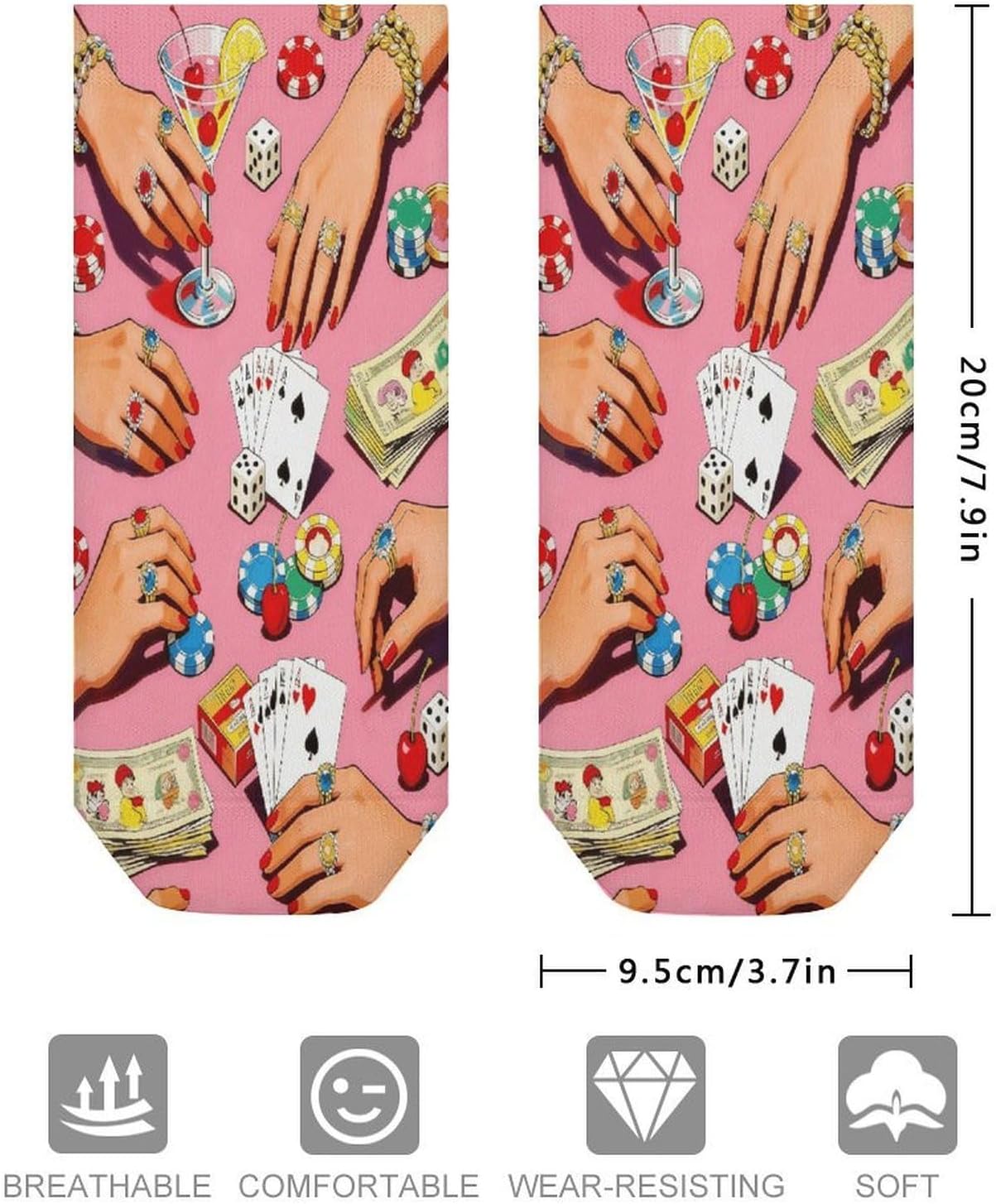 Playing Poker Ankle Sock-Low Cut Breathable,Basketball Socks for Men Women,Tube Socks for Work Sports