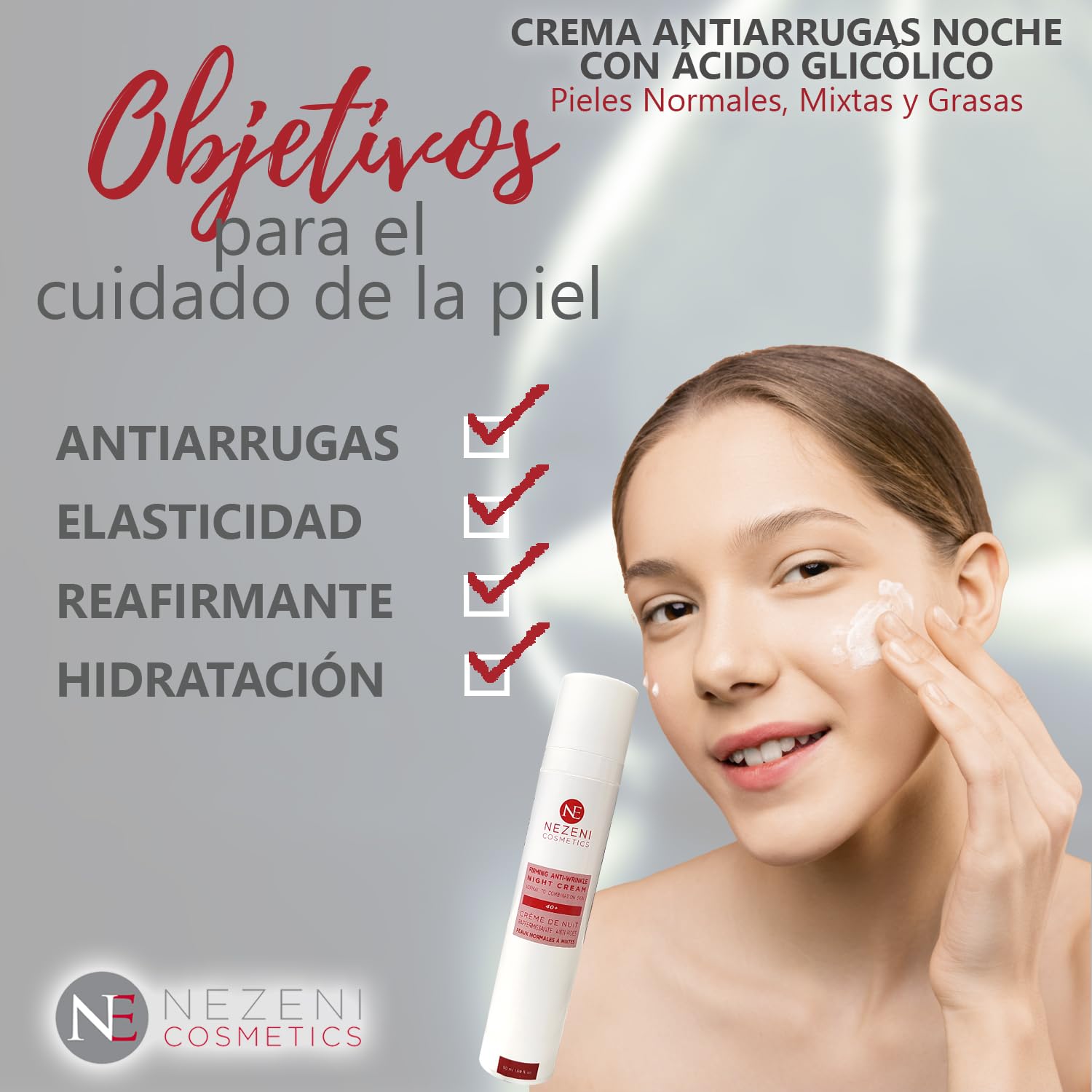 Nezeni Crema Noche AC. GLICÓLICO Antiarrugas Mujer/Hombre 25 Activos | Rellenador Arrugas Profundas | Crema Antiarrugas Noche Reafirmante Cara, Cuello y Escote | Piel Normal, Grasa y Mixta