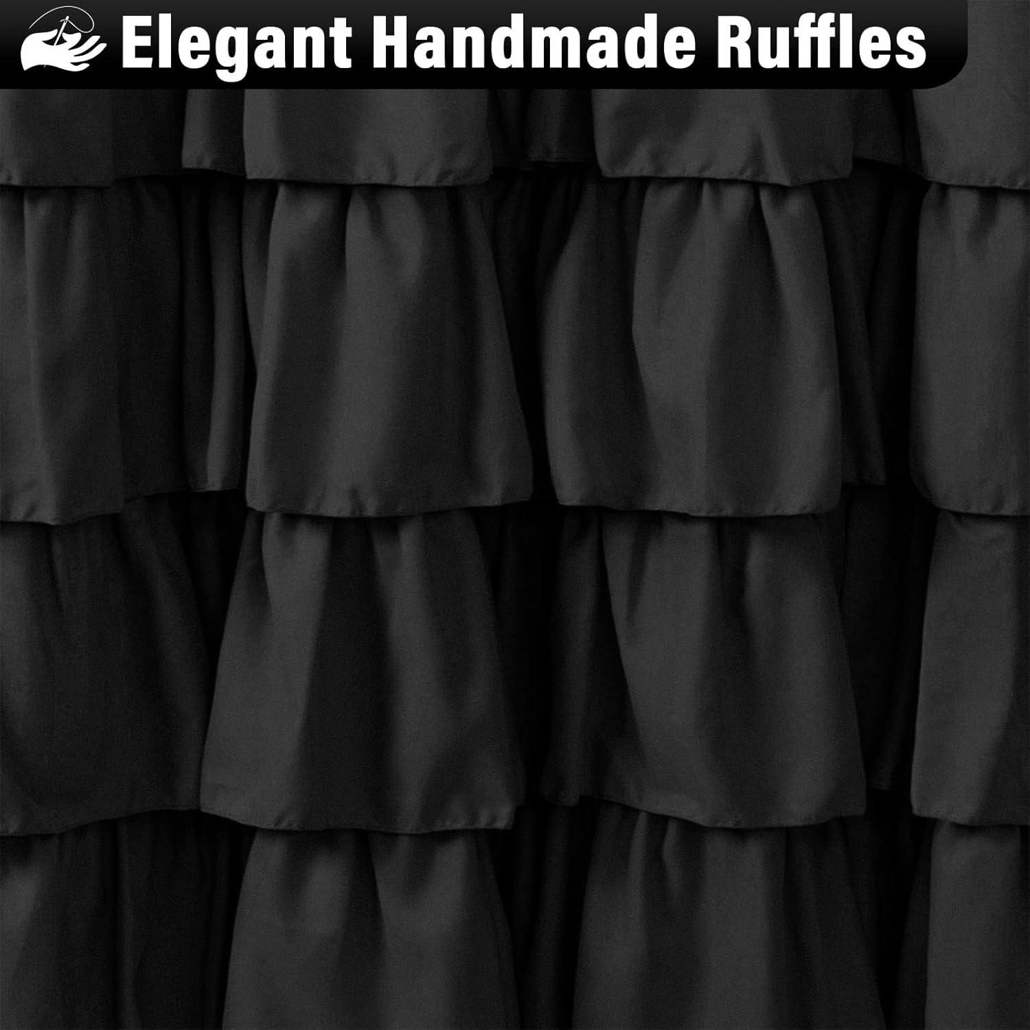 Seasonwood Extra Long Black Ruffle Shower Curtain 84 inch Shower Curtain Black Fabric Shower Curtains Nature Button Shabby Chic Ruffles and French Country Style 72 x 84 Shower Curtains