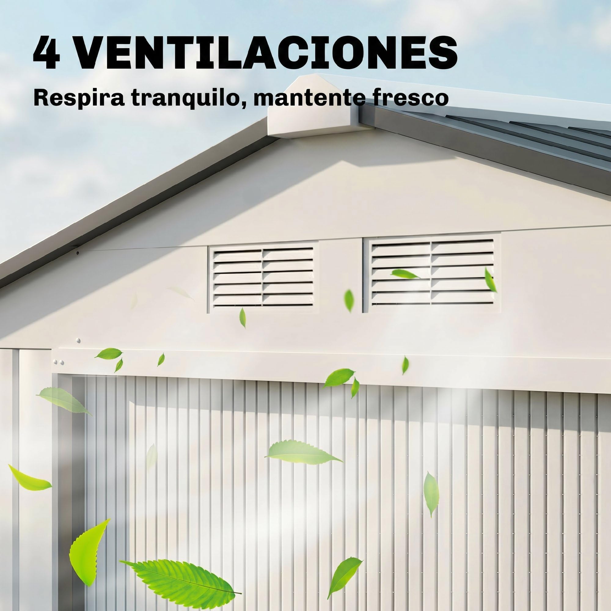 Outsunny Caseta de Jardín Exterior, 2,5 m² 213x130x185 cm, Cobertizo de Jardín Exterior Metálico con 2 Puertas Correderas, Base Refuerzo (Suelo NO Incluido) y 4 Ventanas, Blanco — view 8