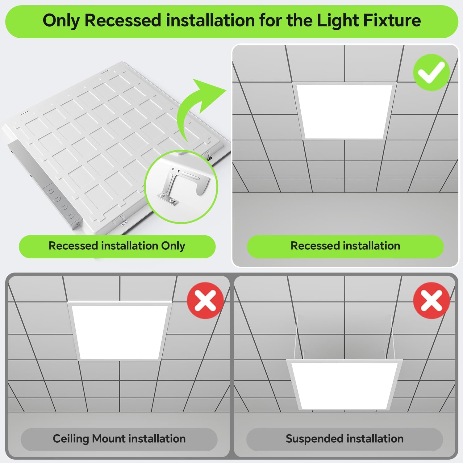 6Pack 2x2 LED Light Flat Panel,40/35/30/25/20W,5 Color Temps 2.7K/3K/3.5K/4K/5K,Dimmable (0-10V) Recessed Drop Ceiling Lights,5200 LM Fixture Flush Mount Ceiling for Office Kitchen Garage ETL Listed 2x2FT 6PACK