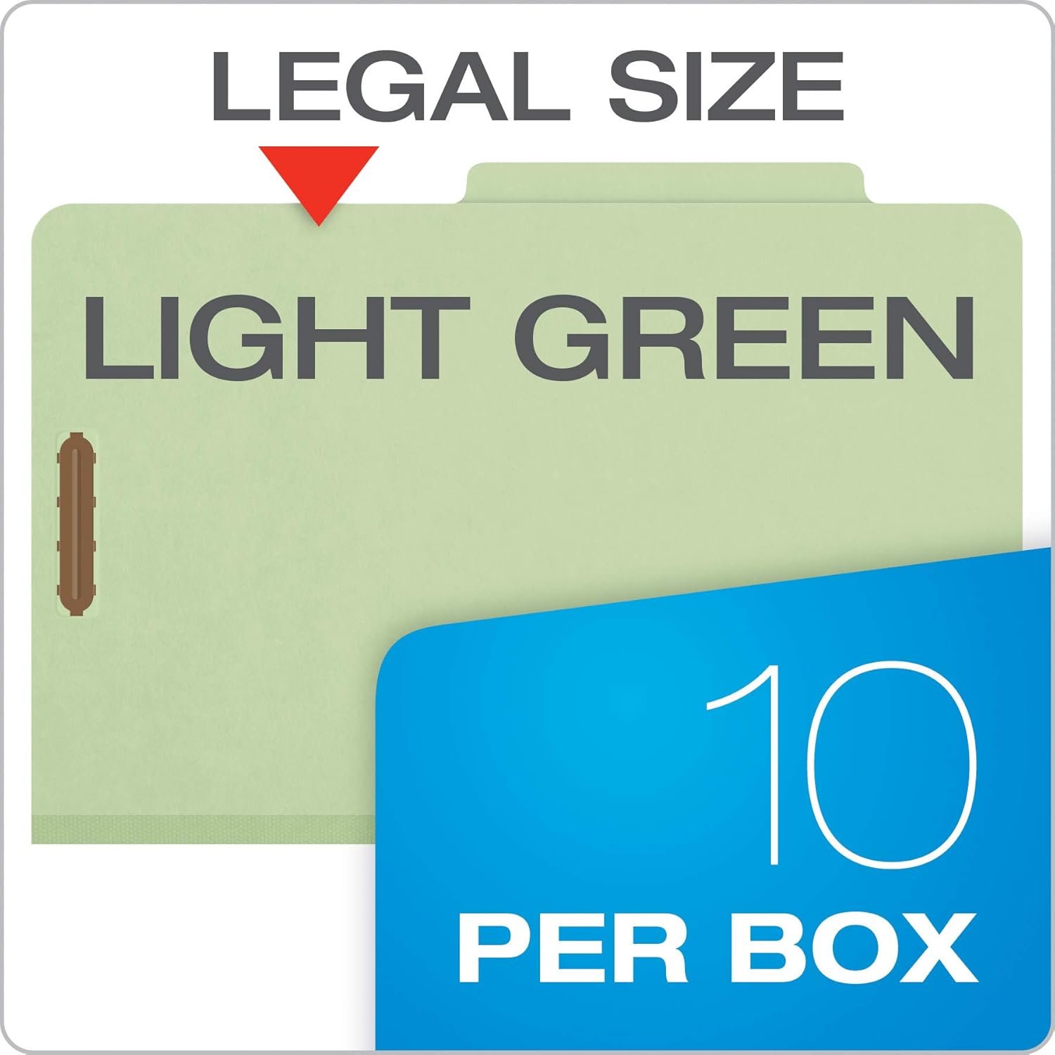 Pendaflex Recycled Classification File Folders, 1 Divider, 2" Embedded Fasteners, 2/5 Tab Cut, Legal Size, Light Green, Box of 10 (28776R)