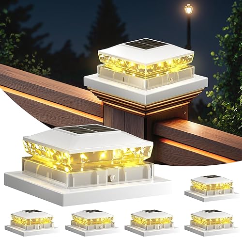 Miniatura 10 de Paquete de 8 luces solares para postes, luz impermeable para cerca con energía solar, 4x4 IP65, luces solares blancas para exteriores para terraza,