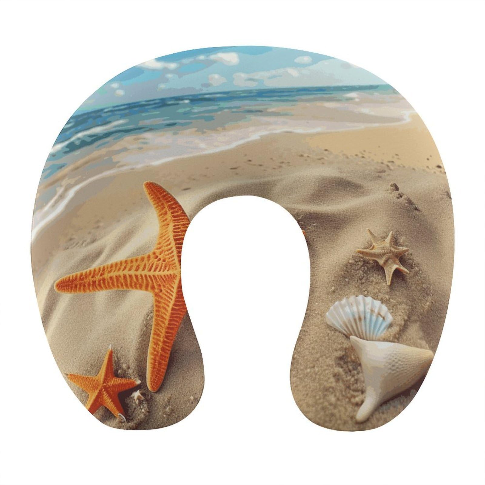 FekiLoot Sea Beach Starfish Travel Pillow U Shaped Neck Pillow Comfortable Memory Foam Pillow Portable Soft Headrest Lightweight Neck and Head Support for Planes Trains Self-Driving Cars
