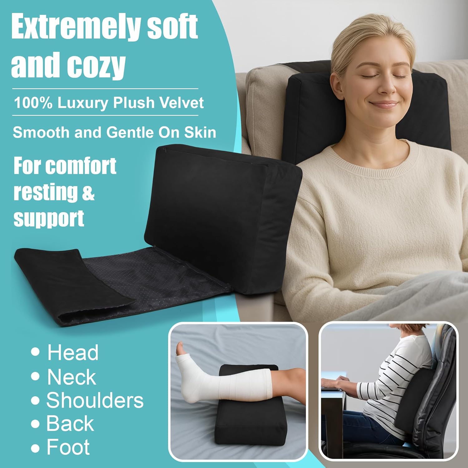 Recliner Headrest Pillow, Versatile Neck Support Cushion with Velvet Cover for Adults, Ideal Accessory for Chair, Couch, Office, Bed, Lumbar Pain Relief, Travel, Lounging, Black