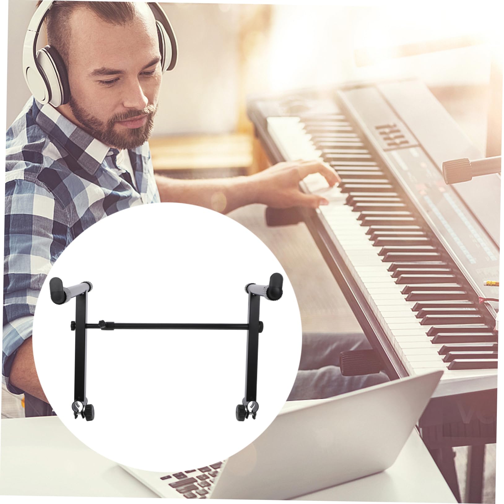 Garneck Adjustable 2 Tier Keyboard Stand - Heavy Duty Double Keyboard Rack for Piano - Music Production Desk Portable X Frame Design for Home and Music Events