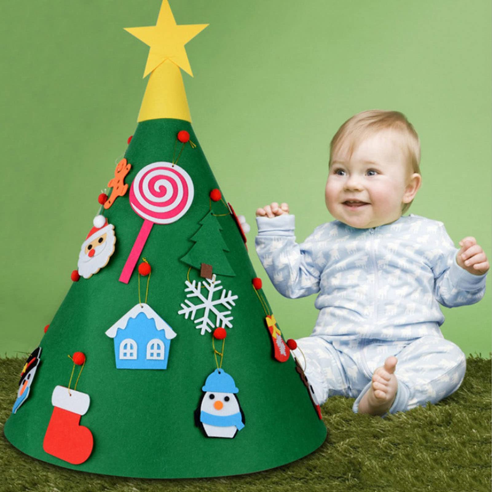 Amazon.co.jp: 3D円錐形のフェルトの木、クリスマスツリーの子供