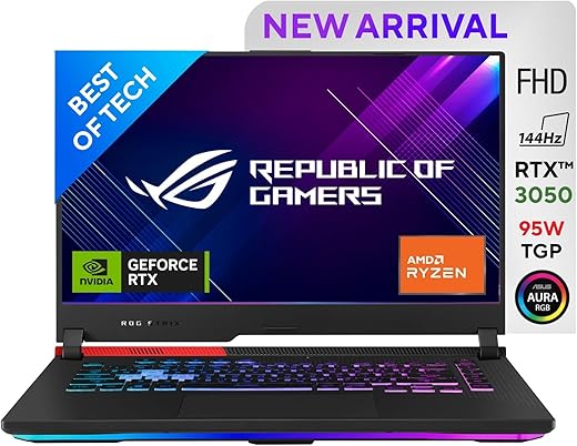 [SmartChoice] ASUS ROG Strix G15, AMD Ryzen 7 6800H, (Include – ROG Impact Mouse & Mat), 15.6″(39.62 cm) FHD 144Hz, 4GB RTX 3050 GPU, Gaming Laptop…
