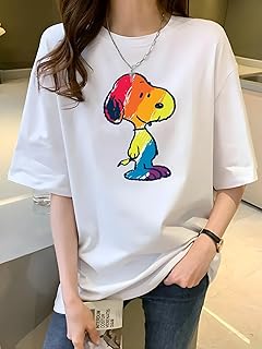 Tシャツ スヌーピー レディース 半袖 綿100% 日本製 春夏服 インナーシャツ クルーネック カットソー カジュアル ゆったり おしゃれ 快適 柔らかい 通気性