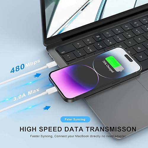 Miniatura 7 de Cargador rápido para iPhone, 10 pies de largo certificado Apple MFi, paquete de 2 cables de carga rápida tipo C a Lightning con cargador de pared PD