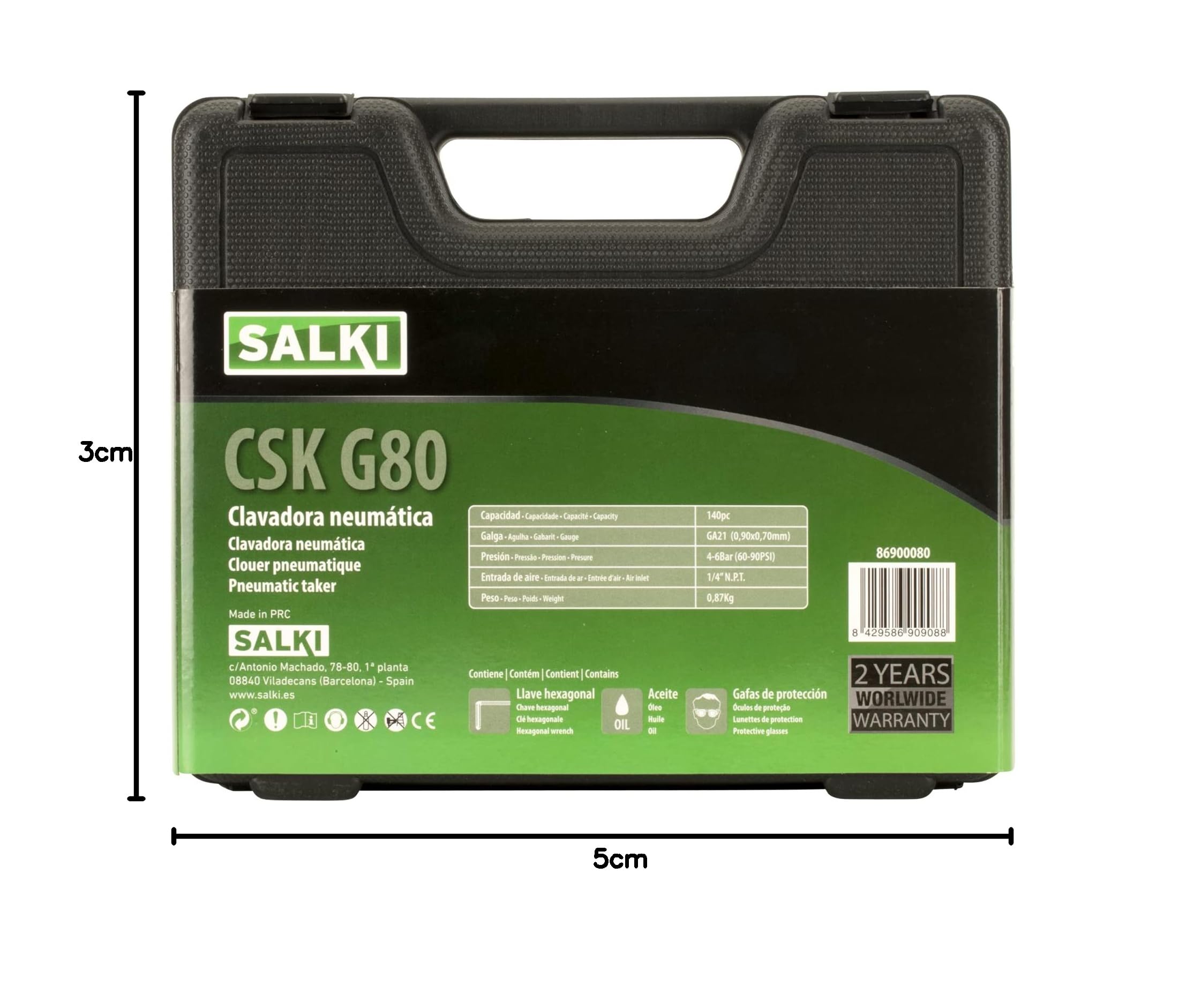 SALKI CSK G80 Pinzatrice pneumatica - Pistola per graffette pneumatiche, per rivestimento e legno, compatibile con graffette da 6 a 16 mm