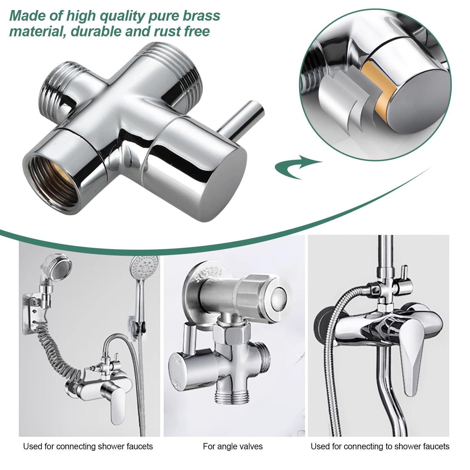 3-weg omschakelventiel T-stuk, 3-weg omschakelventiel G 1/2, douche-arm omvormer van badkamer, douche, waterverdeler 2-voudig, T-stuk messing T- adapter, omschakelventiel voor toilet, badkamer, keuken