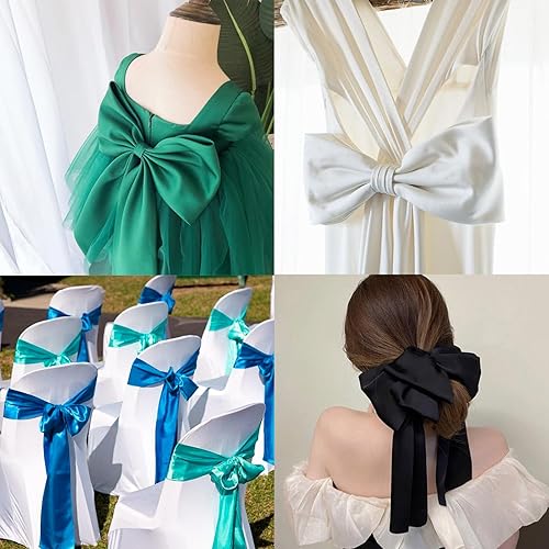 Miniatura 8 de Simplegoal Cinta de satén turquesa de doble cara de 38 pulgadas x 50 yardas, cintas de poliéster turquesa para envolver regalos, cinta de tela para