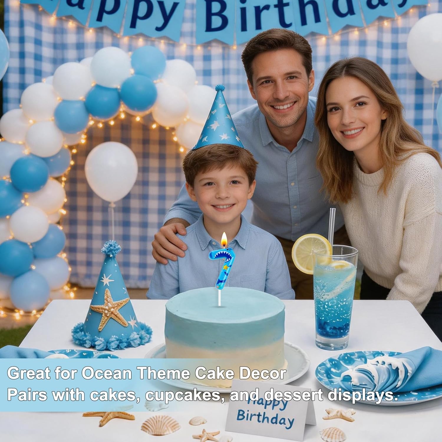 Blue Shark Number Candle for Birthday Cake, Ocean Animal Cake Topper, Cartoon Sea Theme Decoration for Celebration Cakes 7 image 5
