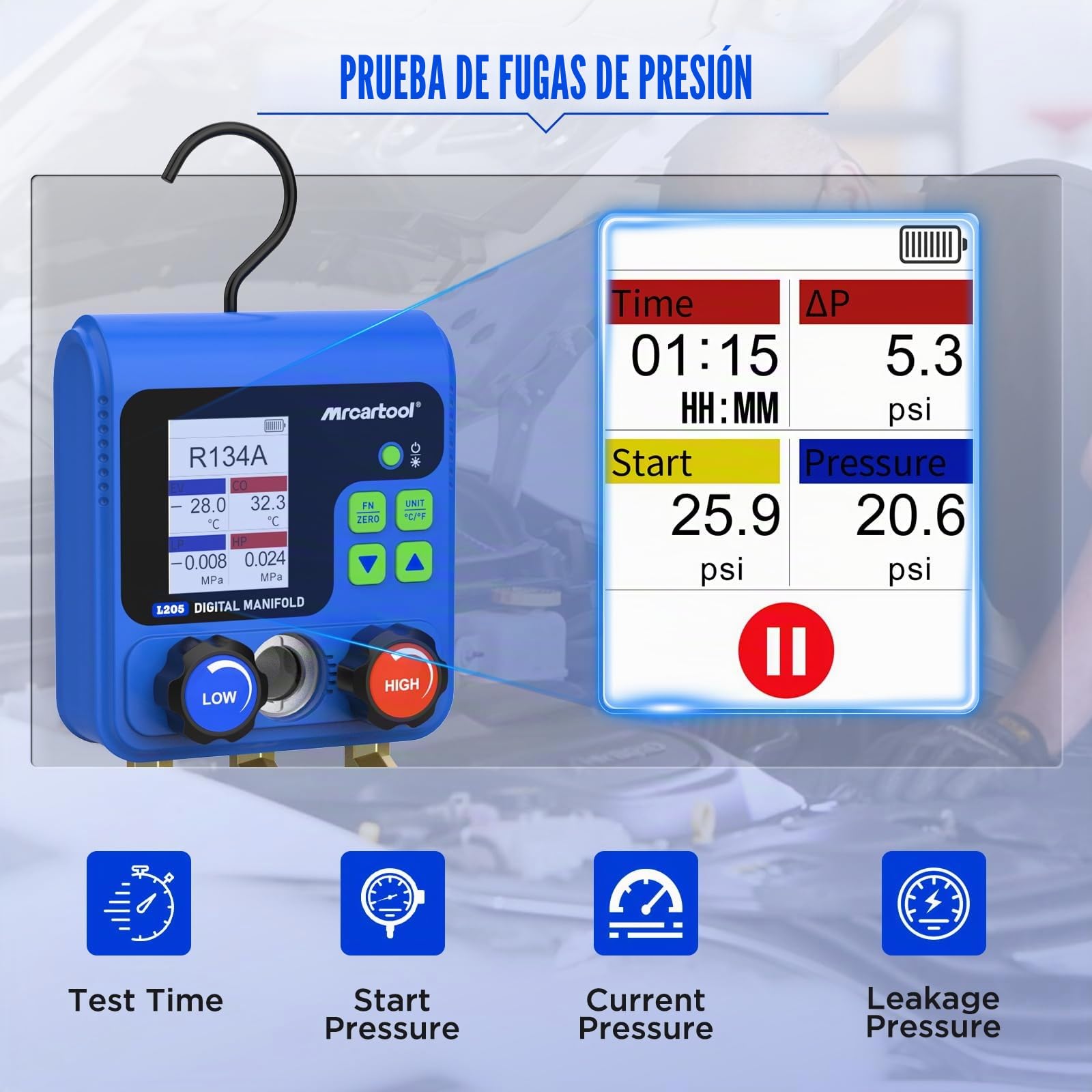 Bomba de vacío digital para sistemas de aire acondicionado y pruebas, manómetro de refrigerante R410a R32 digital, manómetro de refrigerante HVAC 92 refrigerante
