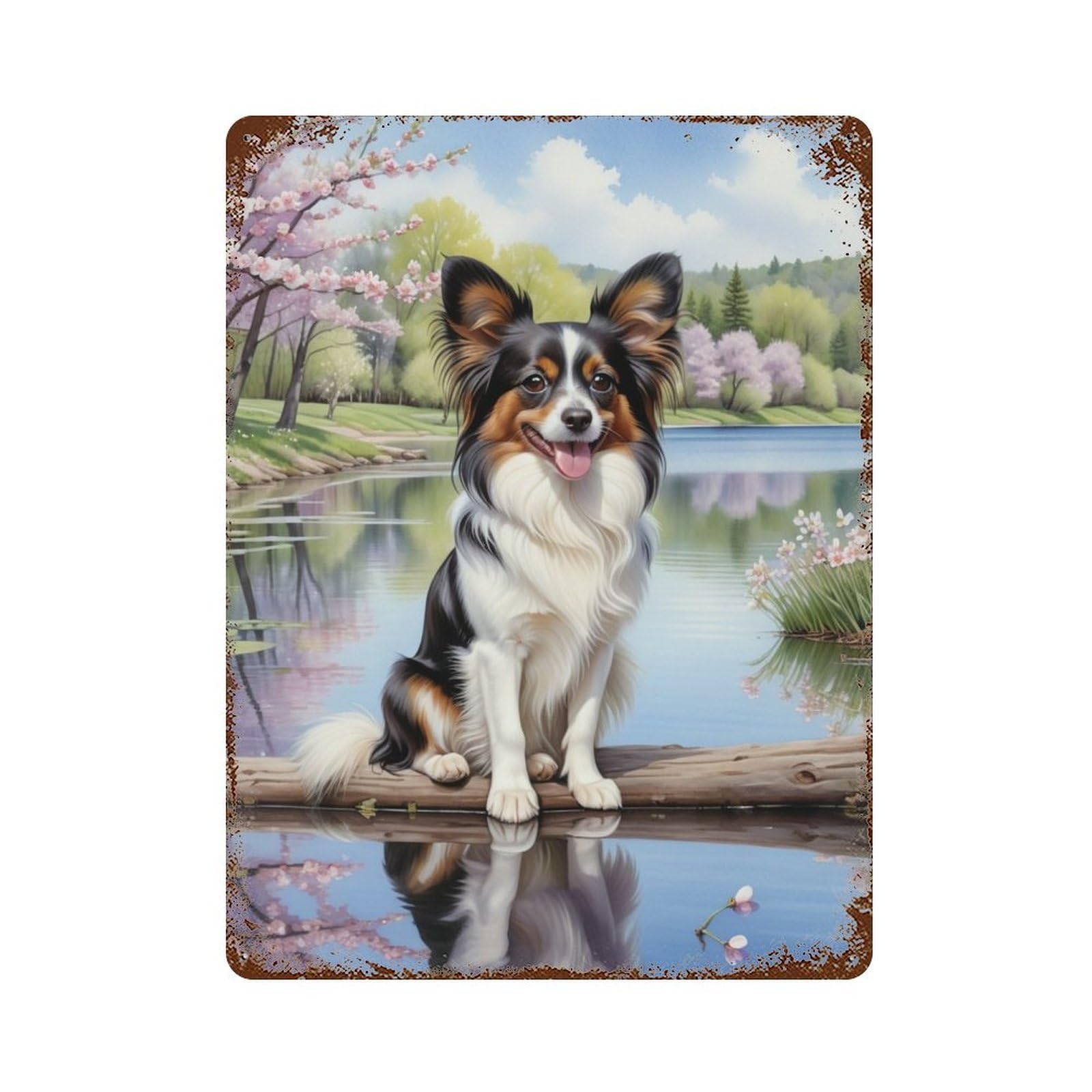 Charming Dog by The Lake Rust Effect Tin Sign 15.7"x11.8", Vintage Wall Decor for Bistro, Counter And Cafe Decor