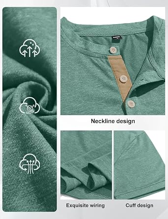 Men's Henley Shirts Short Sleeve Button T-Shirts Casual Summer Classic Pocket Tee Top