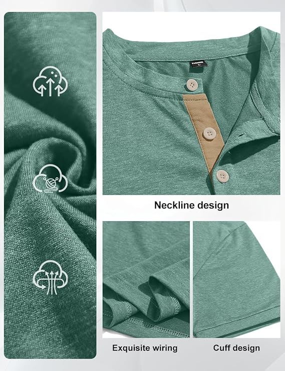 Men's Henley Shirts Short Sleeve Button T-Shirts Casual Summer Classic Pocket Tee Top