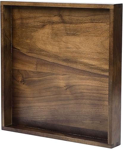 Miniatura 2 de KINGCRAFT Juego de 3 bandejas otomanas cuadradas con asas, hechas a mano, bandeja de madera de nogal negro FSC, bandeja de servir natural, platos