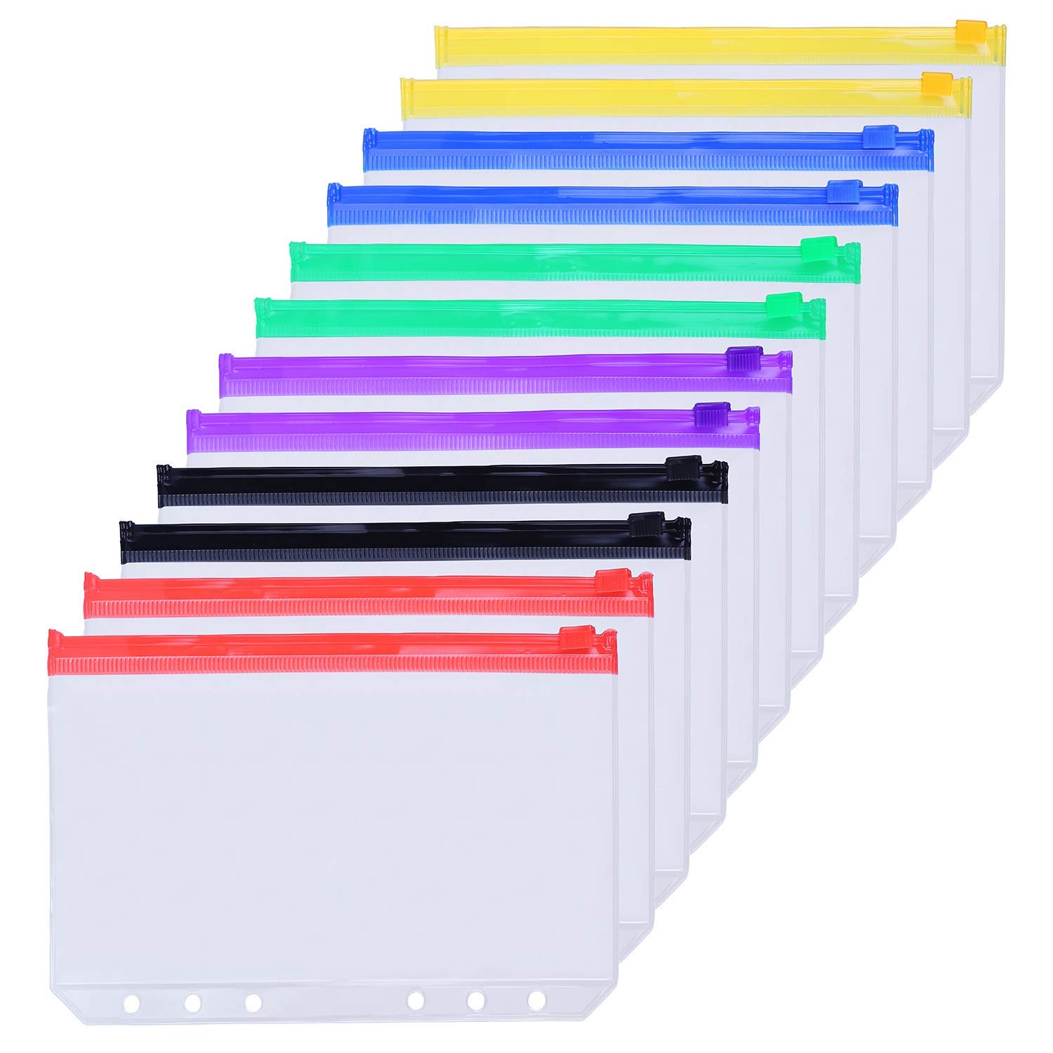 Antner 12PCS A5 Binder Pockets 6-Hole Budget Cash Envelopes for A5 6-Ring Binder, Multicolor Zipper Pouches for Planner Inserts, Money Organizer Bags