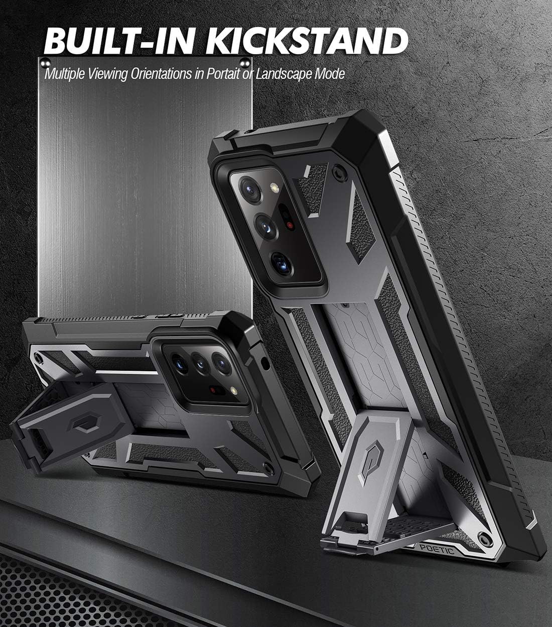 70% оƒƒ Evеrуthіng Poetic Spartan Series Designed for Galaxy Note 20 Ultra Case, Full-Body Rugged Dual-Layer Metallic Color Accent with Premium Leather Texture Shockproof Protective Cover with Kickstand, Gun Metal