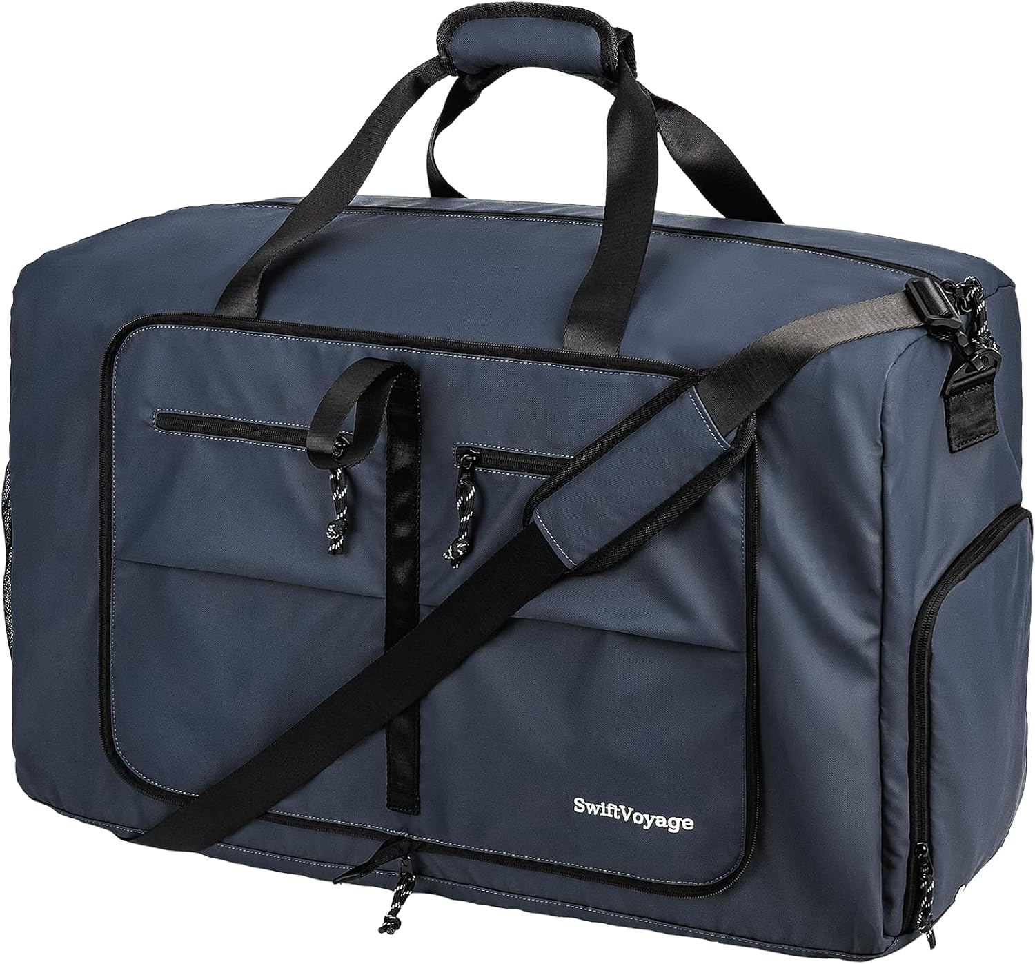 Deep Blue 60L Foldable Travel Duffel Bag - Gym Bag for Men & Women - Water Resistant Nylon - 5 Compartments - Zipper Closure 60L Deep blue