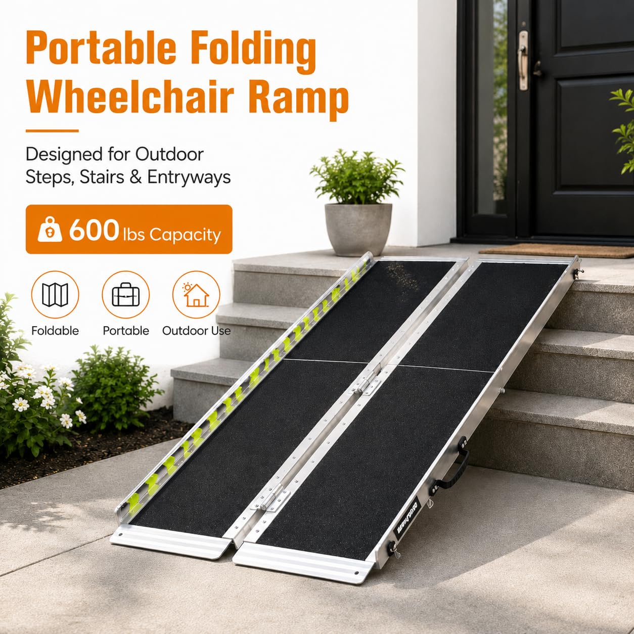 Rampa per sedia a rotelle, 90 cm, in alluminio, antiscivolo, pieghevole, portatile, per sedia a rotelle, per gradini di casa, scale, porte, scooter