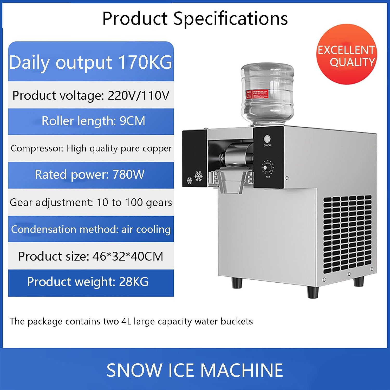 Electric Shaved Ice Machine, Ice Crush Machine, Snowflake Ice Machine, Homemade Desserts Machine for Family, Party, Office,Dailyoutput375lbs170kg