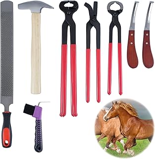 lukar 8-Piece Comprehensive Farrier Tools Kit: Nippers, Clincher, Hammer, Knife, and Rasp File