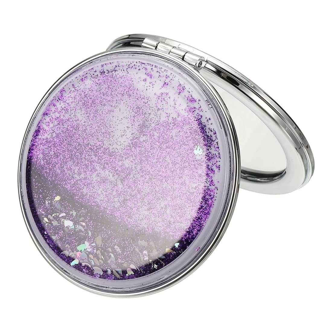 Flowing Glitter Compact Makeup Mirror Double-Sided Foldable Pocket Mirror – Round Quicksand Design Portable Travel Mirror for Purse, Handbag & Daily Beauty Use (Round)-image-47