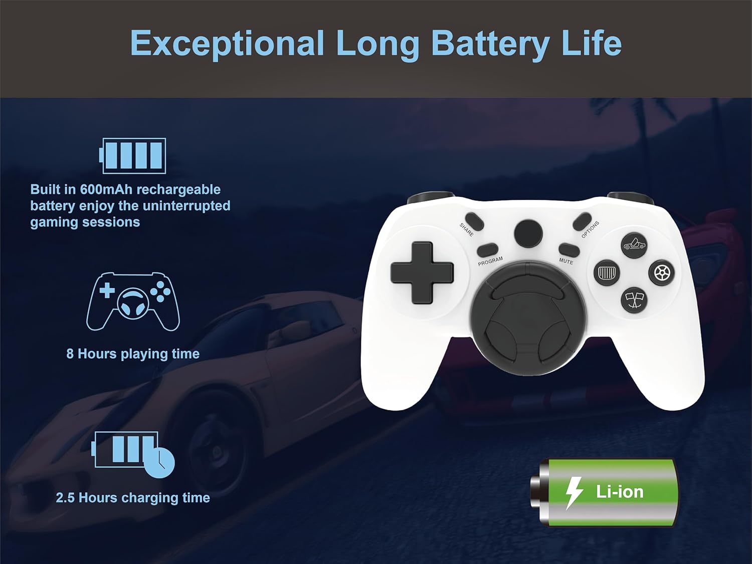 VISIONHMD Wireless Racing Wheel or Steering Wheel for PS4/PS4 SLIM/PS4 Pro,Compatible With Steam Gaming, Android and iOS,MAC,With 2 Remappable Buttons (Dark Blue)