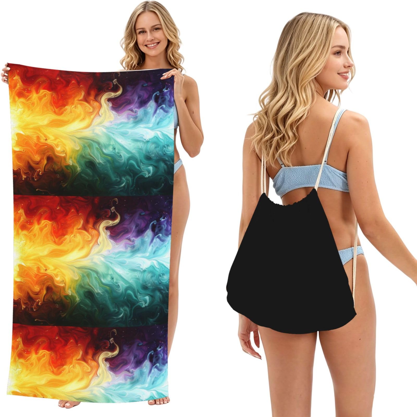 SKGOHLH Unique patterns (2) 2in1 Packable Beach Towel Bag Women