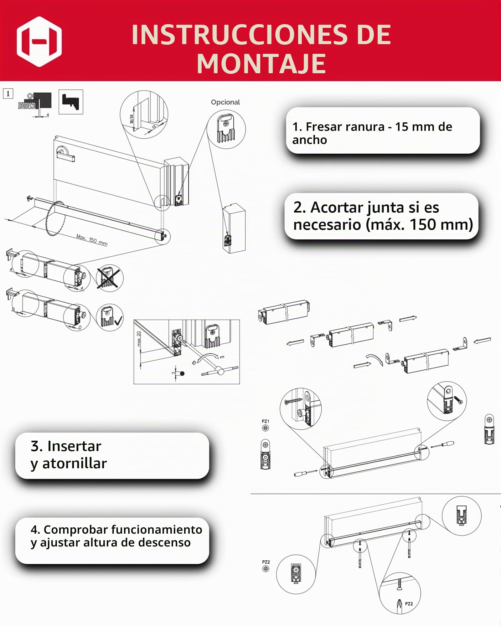 Gedotec Junta de suelo retráctil, 15 x 30 mm, Drop MAXI, longitud 1030 mm, se puede acortar | Junta para suelo de puerta | Protección contra incendios, cortavientos, resistente al frío