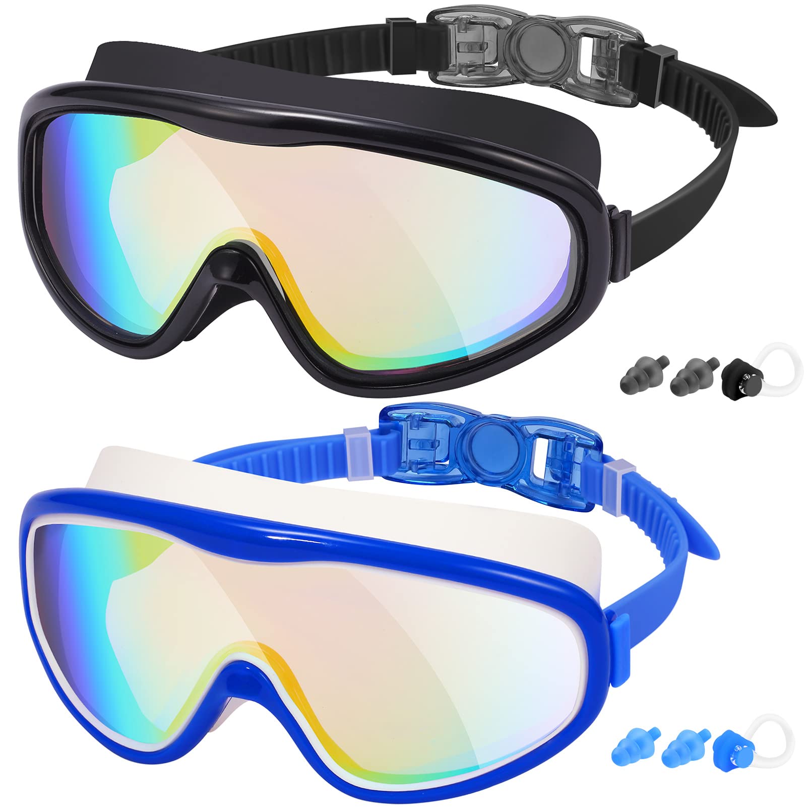 EasYoung Adult Swim Goggles, Pack of 2 No Leaking Swimming Goggles Anti-Fog UV Protection, Wide Vision Swim Glasses with Nose Clips Ear Plugs for Men Women Youth, Over 15 โ image 1