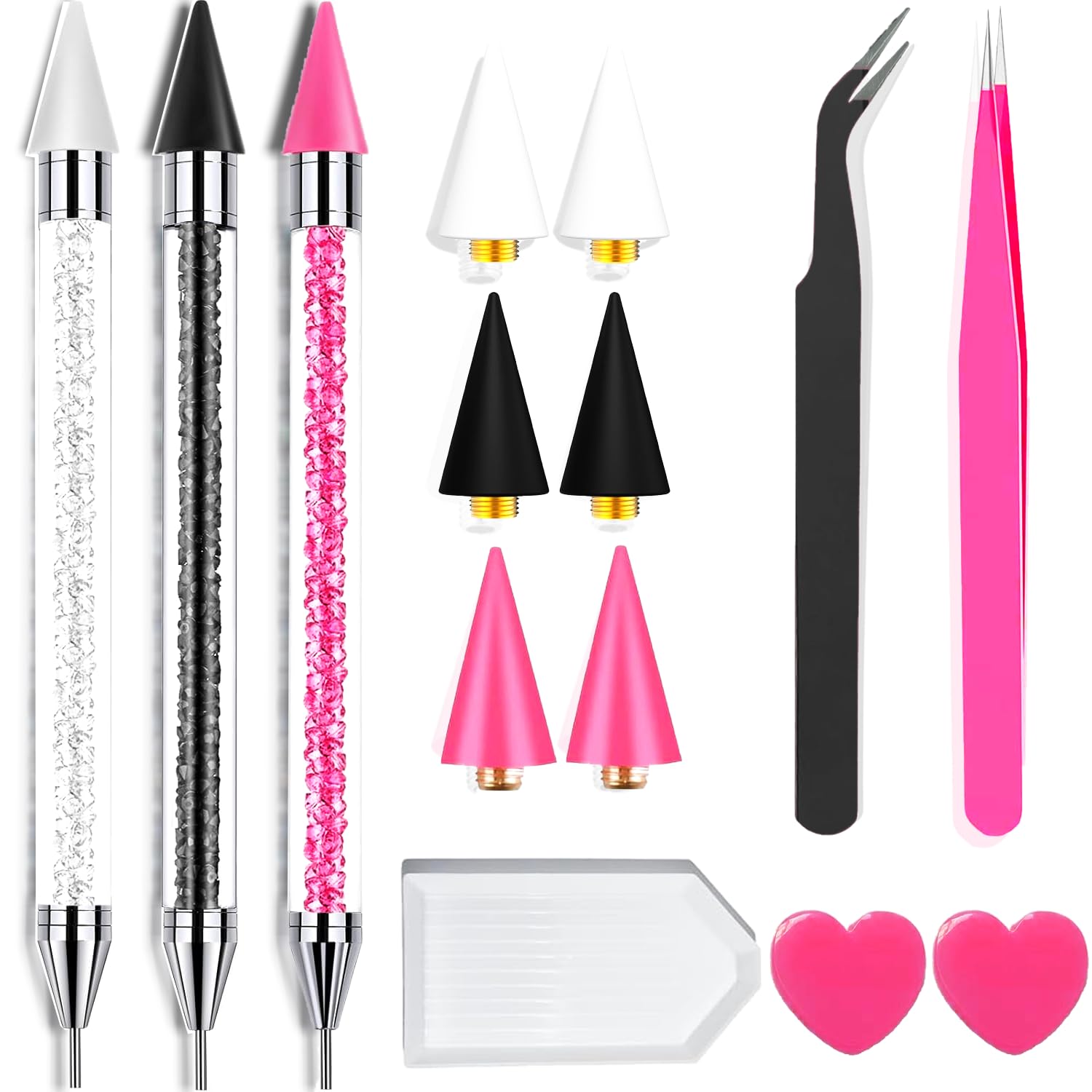 Photo 1 of 14 Pcs Rhinestone Picker Tool - 3 Pcs Dual-head Pens with 6 Wax Tips, Useful Clay, Precision Curved and Straight Tweezers Kit for Picking Up Nail Art Gems, Stones, Crystals, and Nail Charms