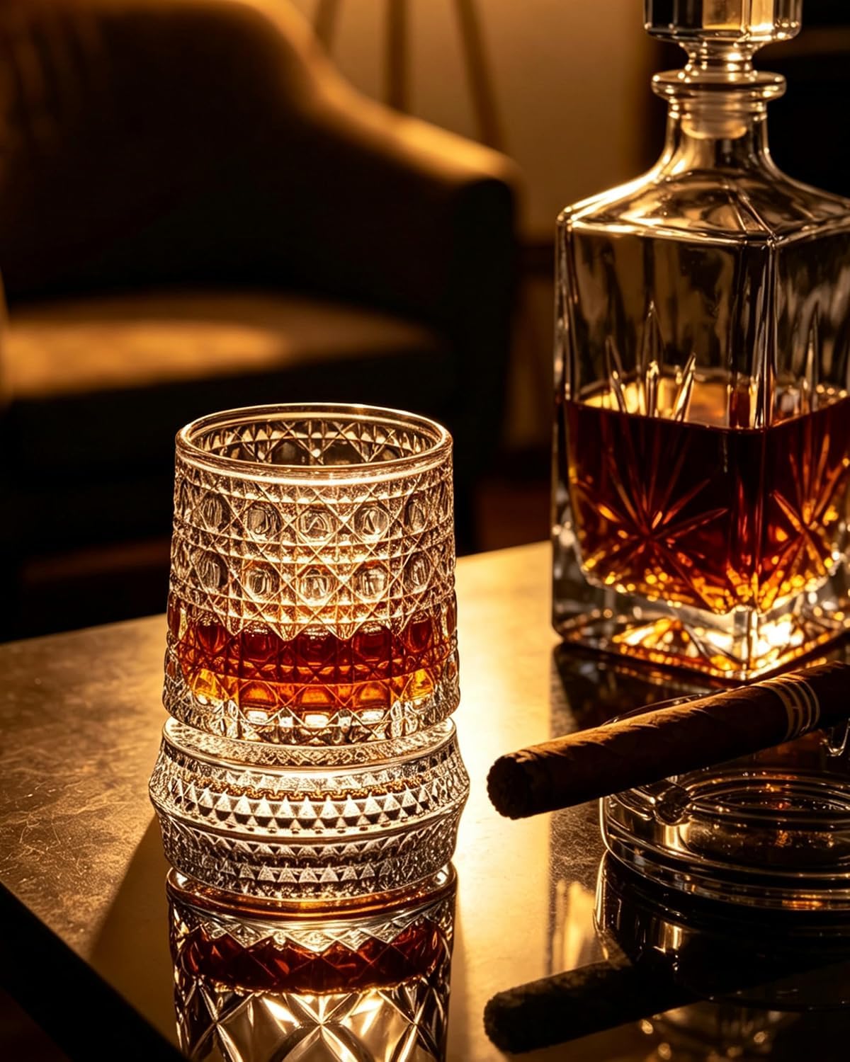 VILON Premium Rotating Whiskey Glass – 300ml Crystal Clear 360° Spinning Old Fashioned Tumbler | Lead-Free Carved Cut Glass for Whiskey, Scotch, Bourbon, Brandy & Cocktails (Pack of 1) — Amazon image 4
