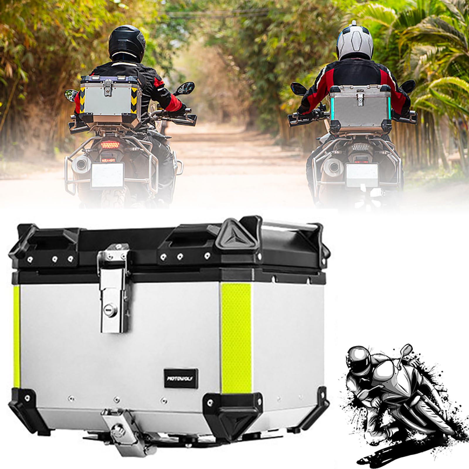 Boîte arrière en aluminium pour moto avec verrou de sécurité