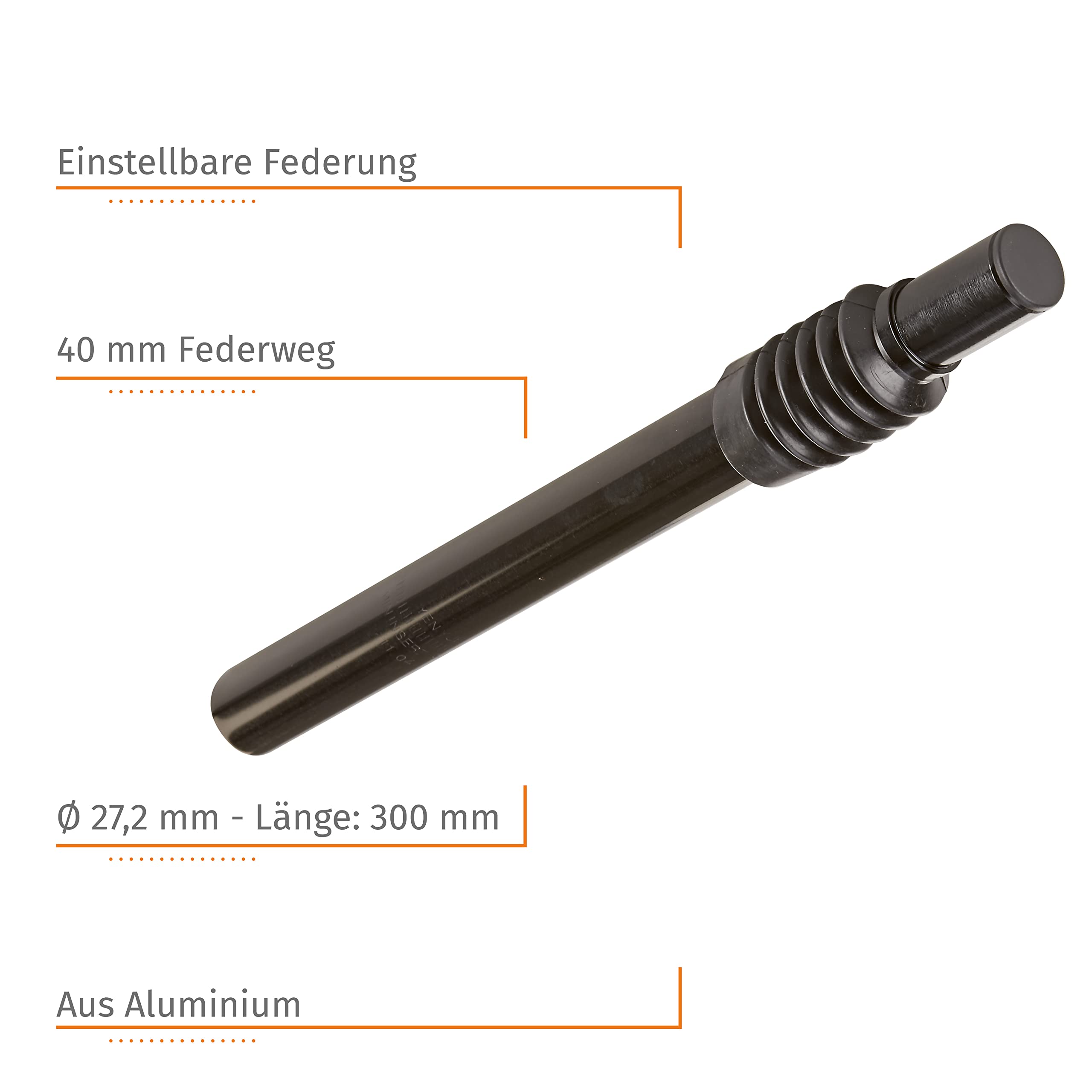 Prophete Aluminium Federsattelstütze | Länge: 300 mm | Durchmesser: 27,2 mm | Einstellbare Federung: 40 mm