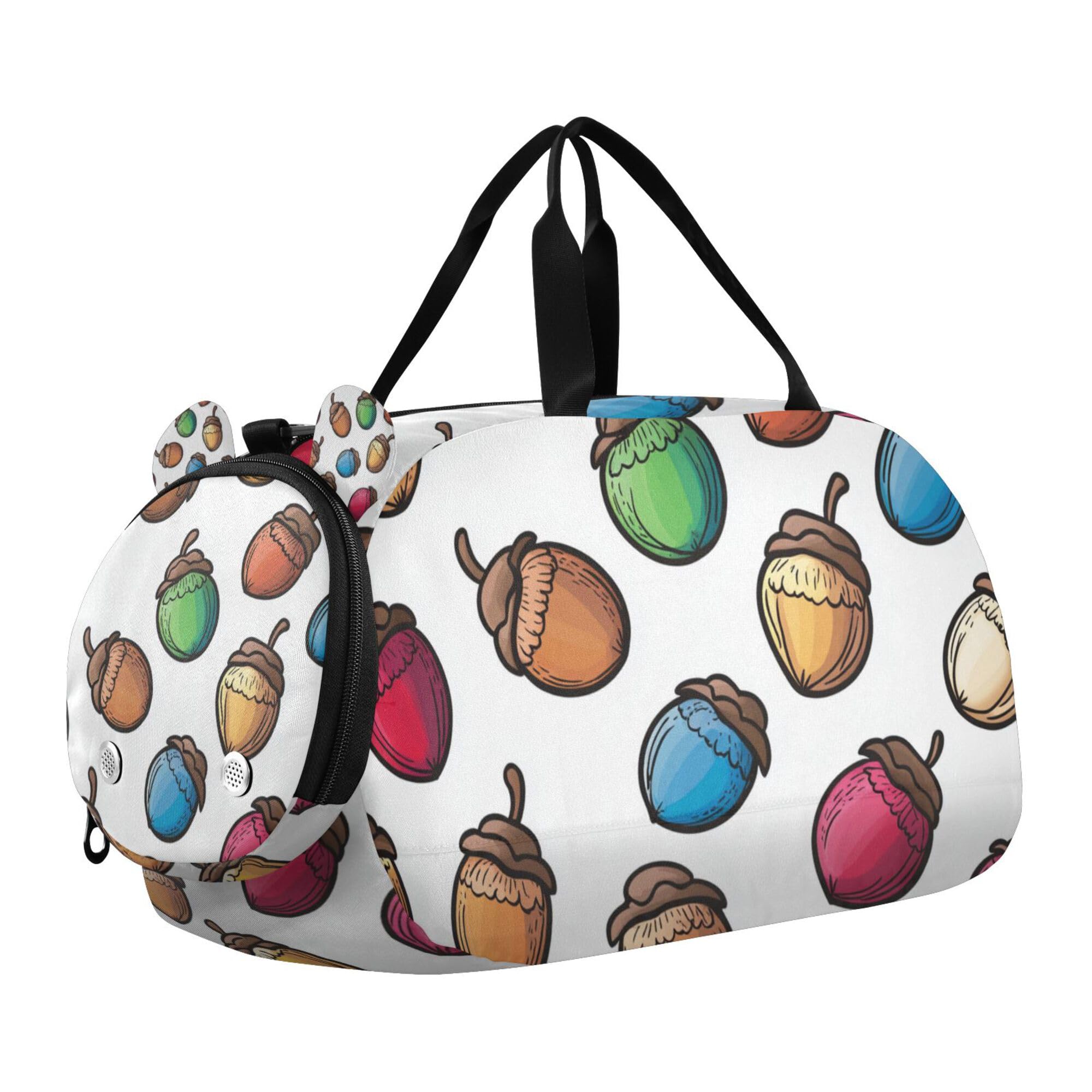 Glaphy Colorful Acorn Duffle Bag for Toddler Boys Girls, Gym Sports Bag with Shoe Compartments, Kids Travel Overnight Weekender Shoulder Bag