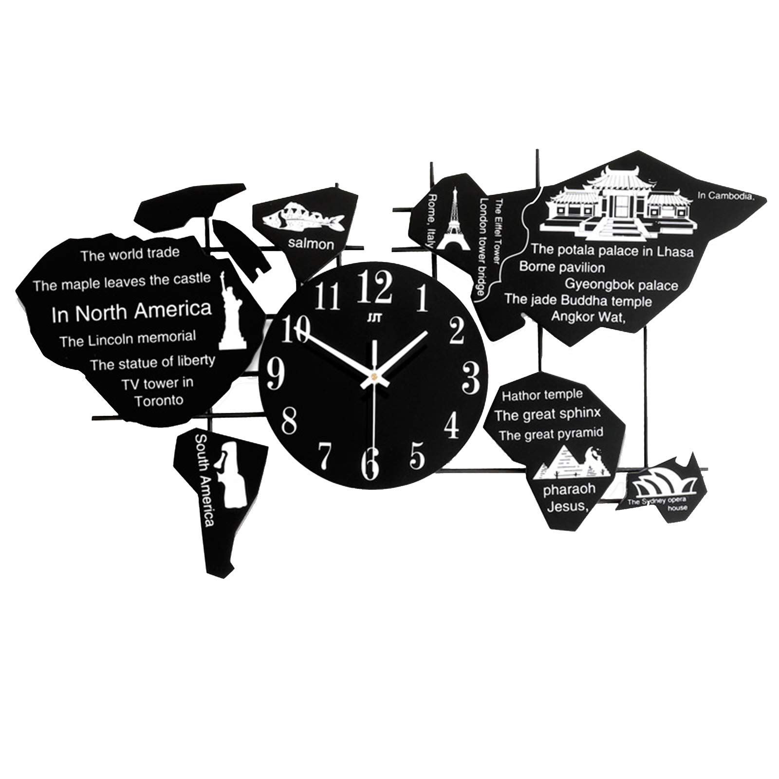 Horloge murale carte du monde noire 35x69 cm style européen muet